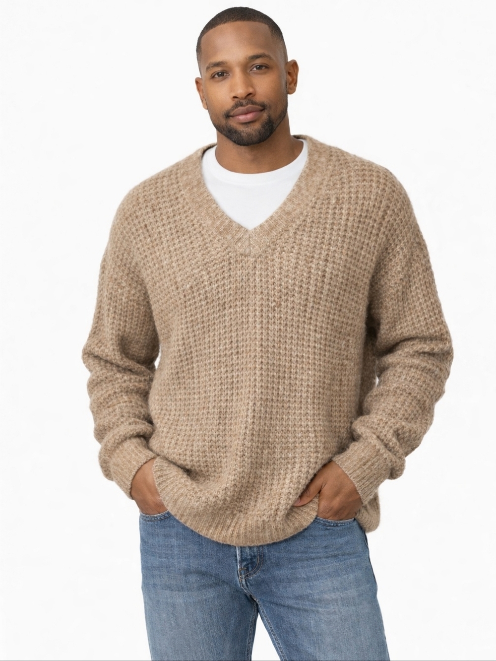 American Eagle Brown V-Neck Sweater Men's L